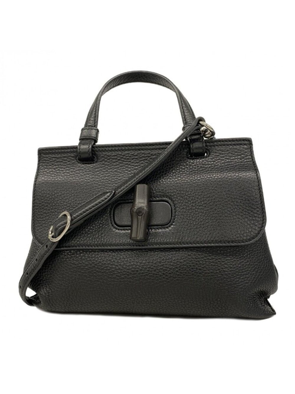 Gucci Handbag Bamboo Leather Black Silver 2-Way